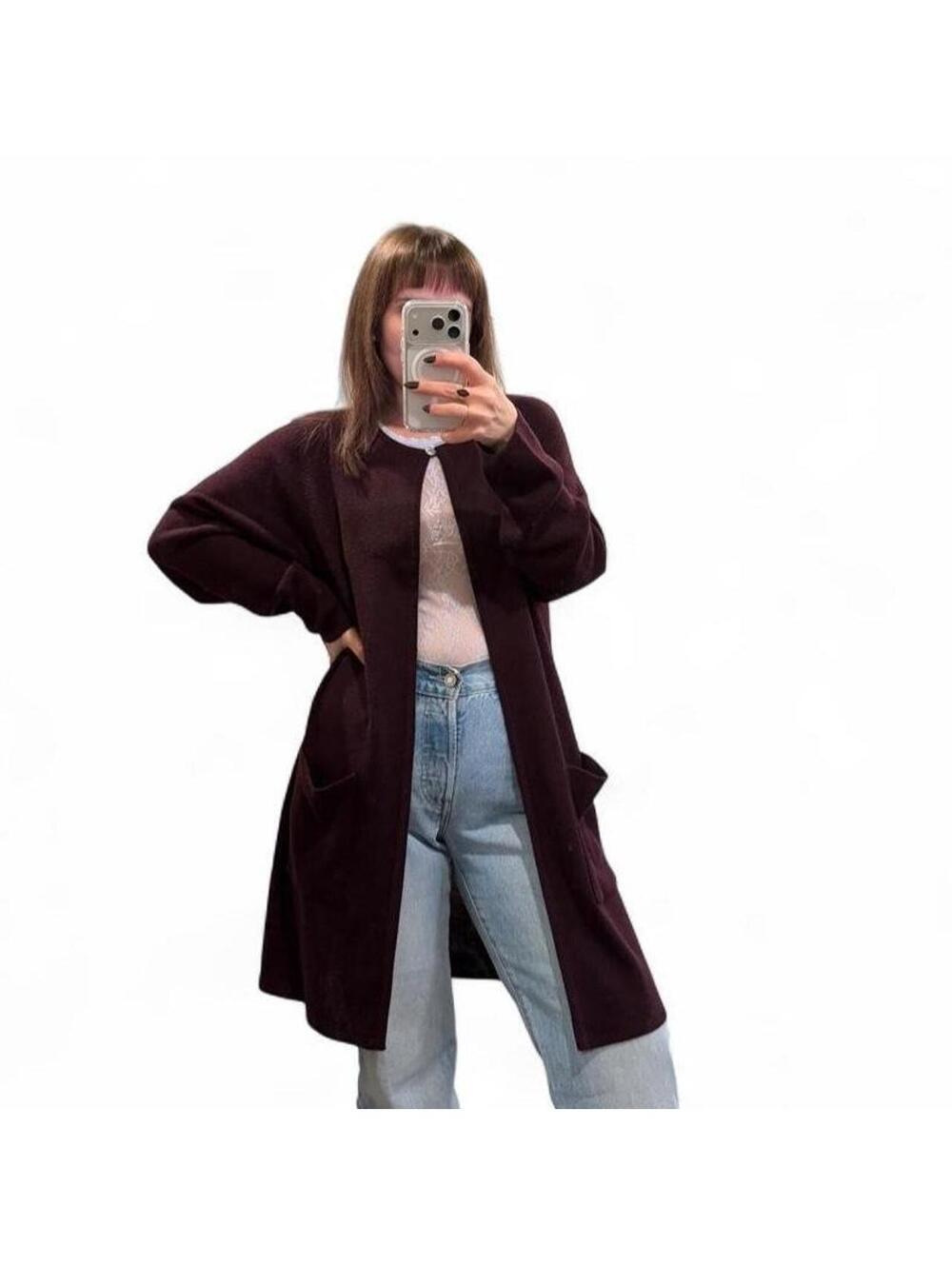 Vintage 90s Burgundy Longline Cardigan